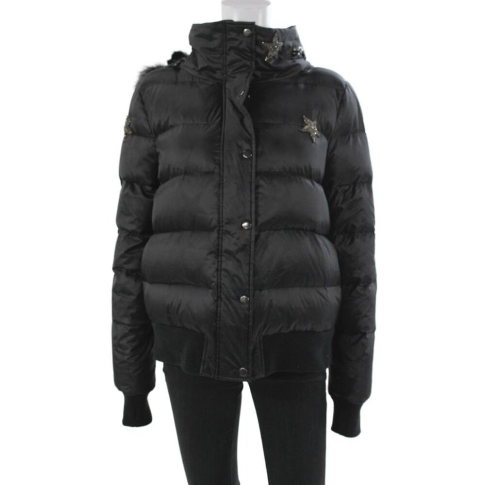 Jocelyn Women Puffer Jacket Black Polyester Long Sleeve Star Snap Size S